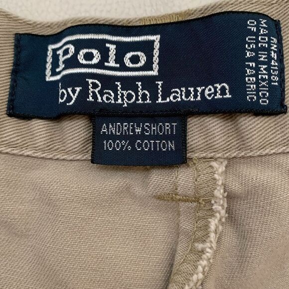 Polo by Ralph Lauren Chino Cotton Tan Flat Front Andrew Shorts Pockets Size 42 - Picture 7 of 11